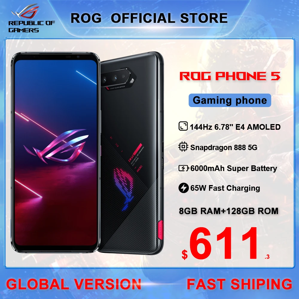 

Смартфон ASUS ROG Phone 5 дюймов, Snapdragon 888 6,78 '', 144 Гц, AMOLED, 6000 мАч, 65 Вт, быстрая зарядка, игровой телефон с NFC