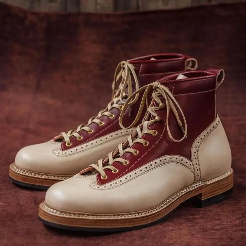 Men Fashion Business Casual Dress Shoes Handmade Red and White PU Classic Round Toe High-end Stitching Lace-up Derby Boots KR420
Men Fashion Business Casual Dress Shoes Handmade Red and White PU Classic Round Toe High-end Stitching Lace-up Derby Boots KR420
