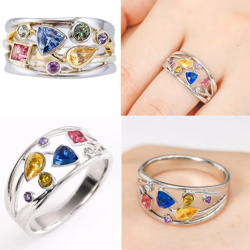 New European and American Silver Color Alloy Zircon Multicolor Geometric Metal Ring Female Jewelry Gift
New European and American Silver Color Alloy Zircon Multicolor Geometric Metal Ring Female Jewelry Gift