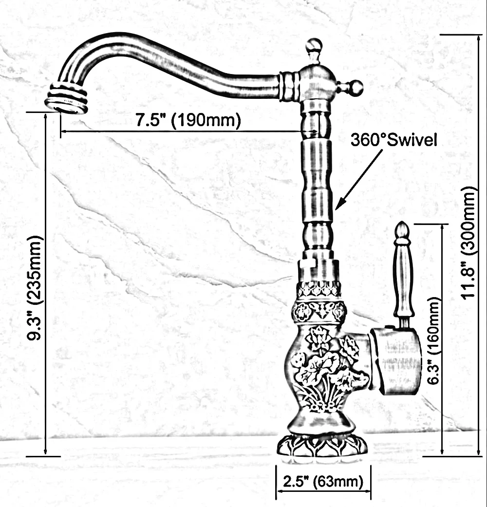 European Black Bronze Retro Carved Basin Rotating Single Handle Hole Hot And Cold Water Tap Brass Kitchen Faucet / Water Tap 
European Black Bronze Retro Carved Basin Rotating Single Handle Hole Hot And Cold Water Tap Brass Kitchen Faucet / Water Tap