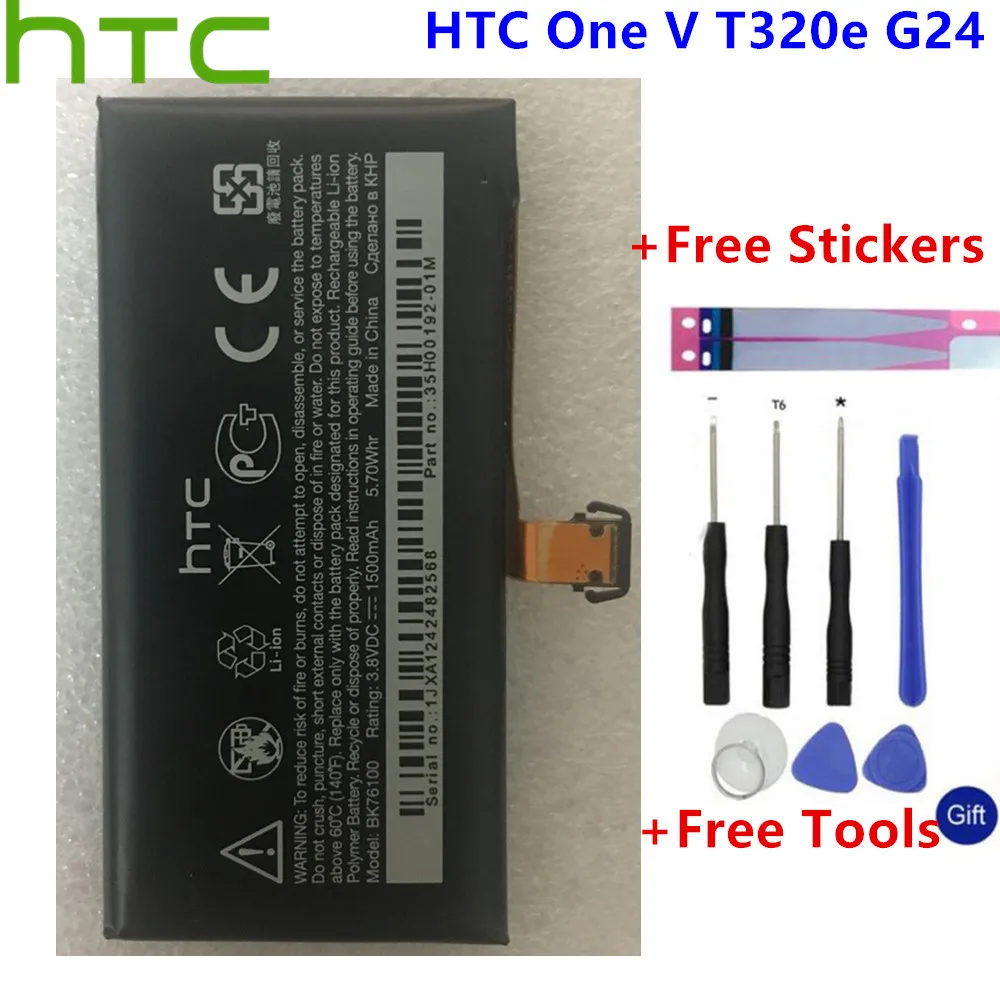 

Оригинальный сменный аккумулятор HTC для телефона HTC One V T320e G24 BK76100, аккумуляторы 1500 мАч, подарочные инструменты, наклейки