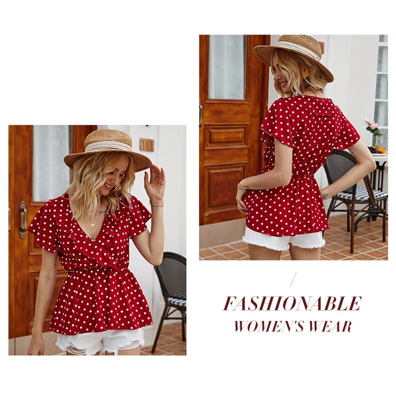 2021 Summer Women's Tops Polka Dot Pattern Chiffon Shirt Fashionable V Neck Butterfly Sleeved Casual Sweet Shirts 
2021 Summer Women's Tops Polka Dot Pattern Chiffon Shirt Fashionable V Neck Butterfly Sleeved Casual Sweet Shirts