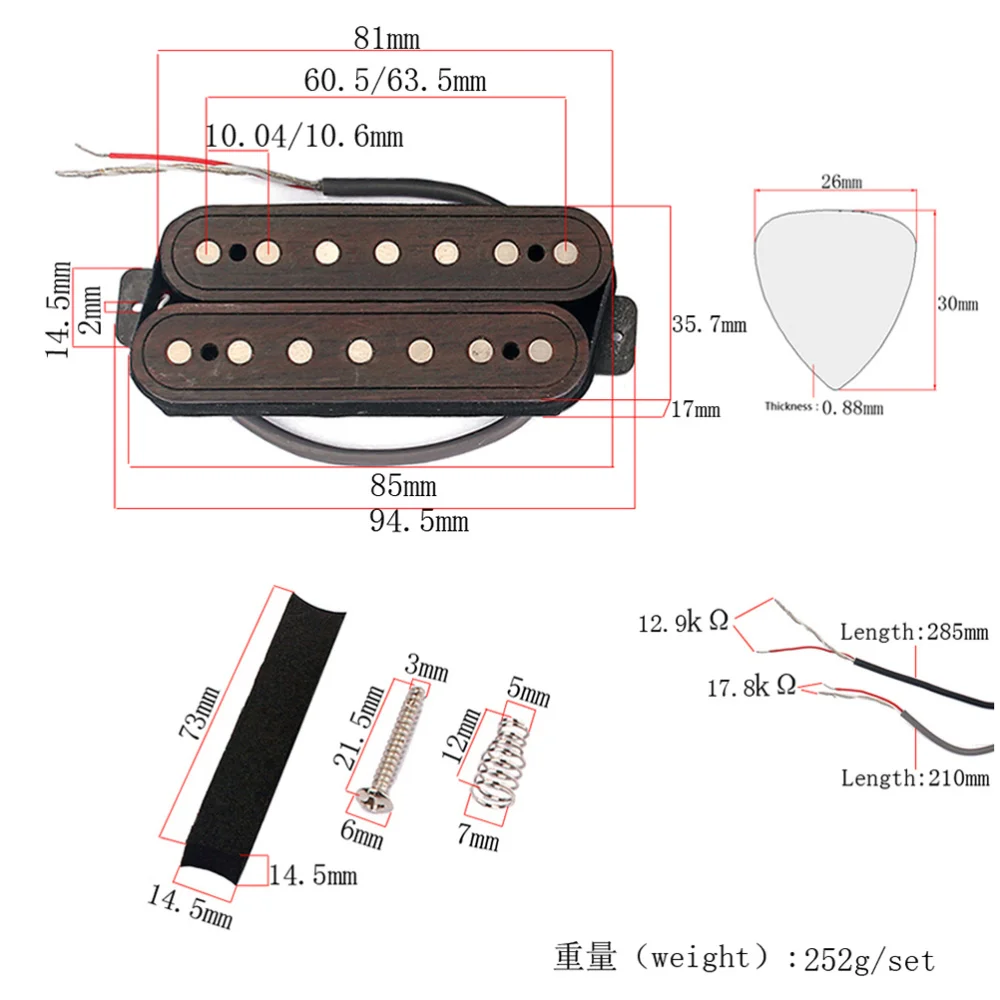 2pcs Alnico 5 Dual Coils Rosewood Humbucker Pickup Bridge Neck Set for 7-String Guitar Replacement (Coffee) 
2pcs Alnico 5 Dual Coils Rosewood Humbucker Pickup Bridge Neck Set for 7-String Guitar Replacement (Coffee)