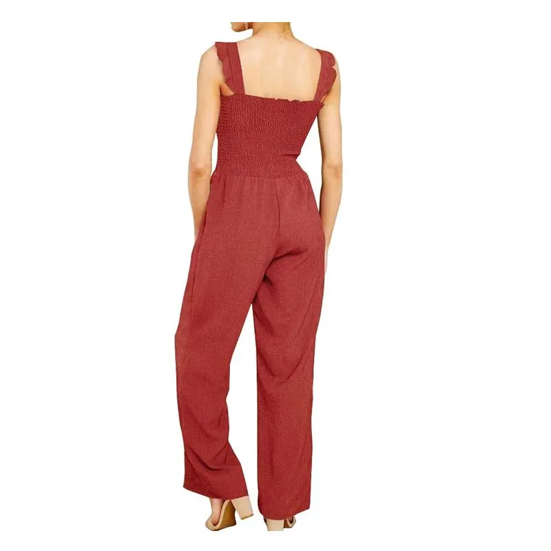 Women Sleeveless Smocked Jumpsuit Shirred Frill Sleeves Crop Wide Leg Rompers 2020 Summer Female Loose Solid Playsuit Pants
Women Sleeveless Smocked Jumpsuit Shirred Frill Sleeves Crop Wide Leg Rompers 2020 Summer Female Loose Solid Playsuit Pants
