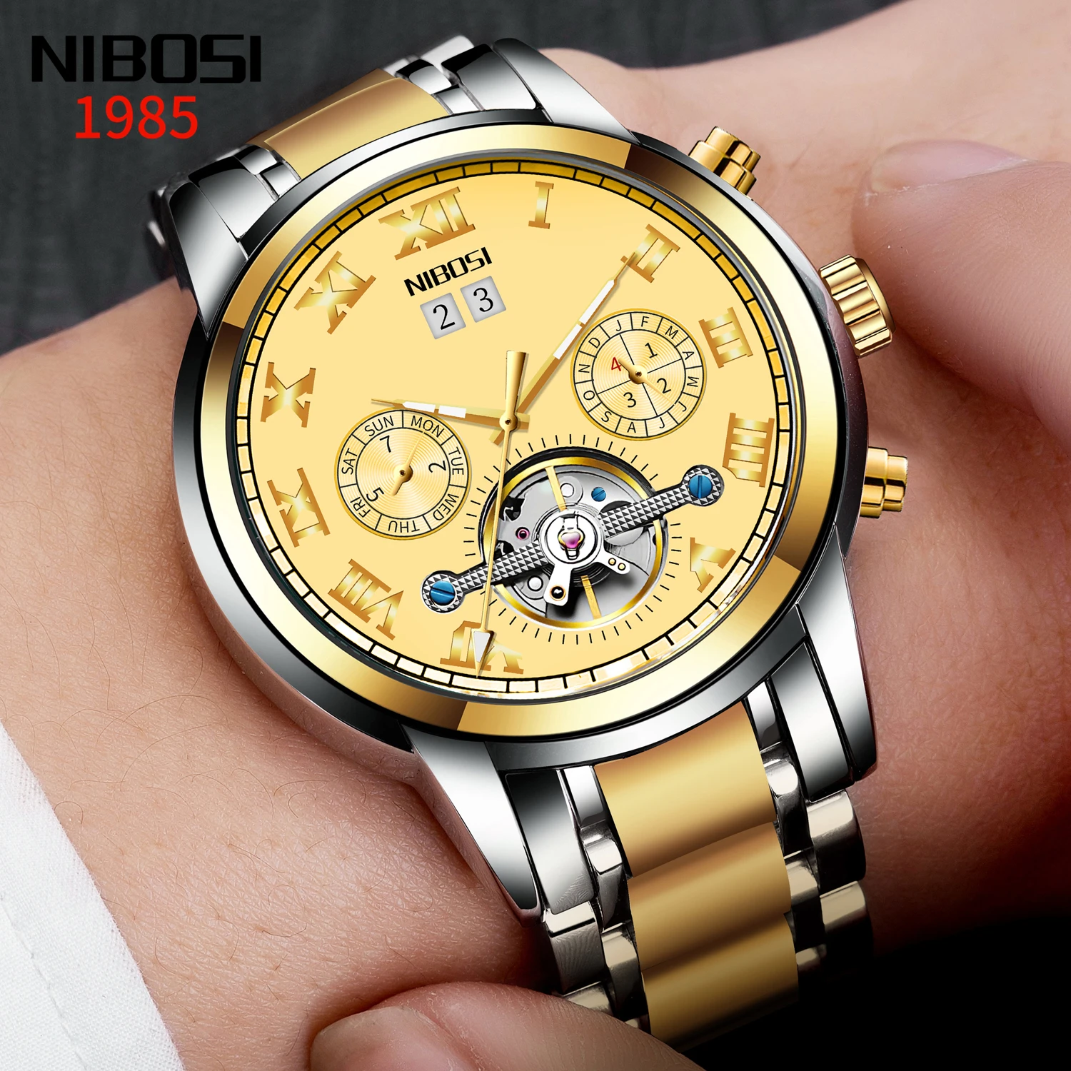 NIBOSI Sapphire Crystal Mechanical Mens Watches Top Brand Luxury Automatic Tourbiollon Watches 100M Waterproof Relogio Masculino
NIBOSI Sapphire Crystal Mechanical Mens Watches Top Brand Luxury Automatic Tourbiollon Watches 100M Waterproof Relogio Masculino