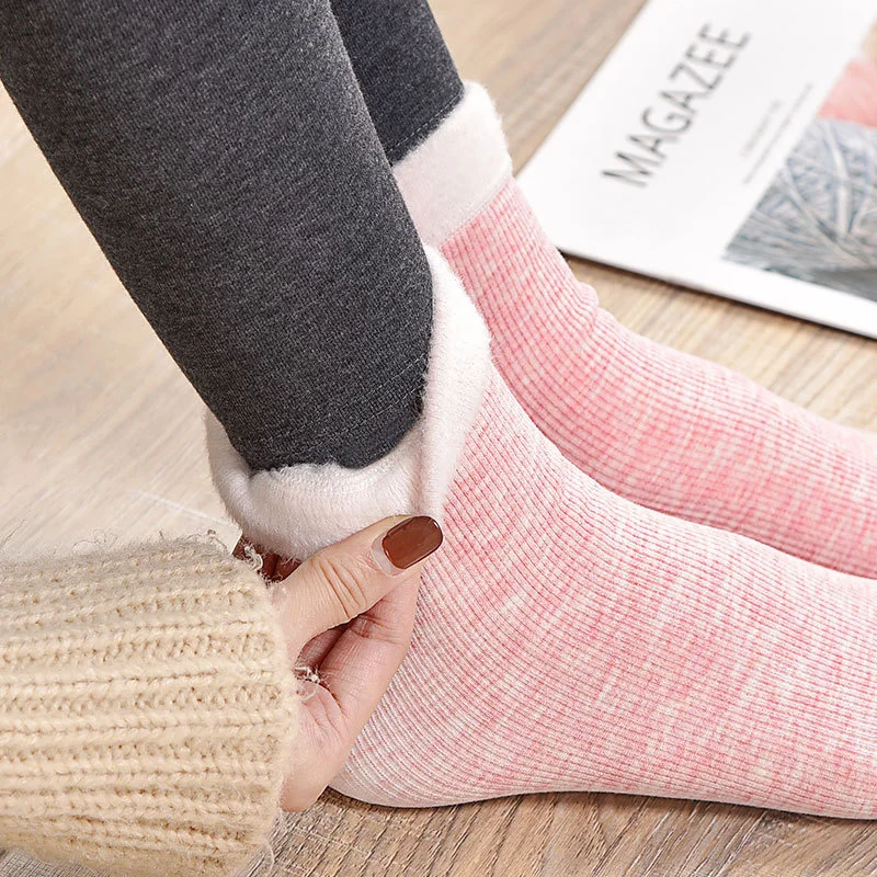 

2 Pairs Socks Winter Warm Women Colored Cotton Plus Velvet Thickening Socks Breathable And Sweat-absorbing Fashion Mid Sock