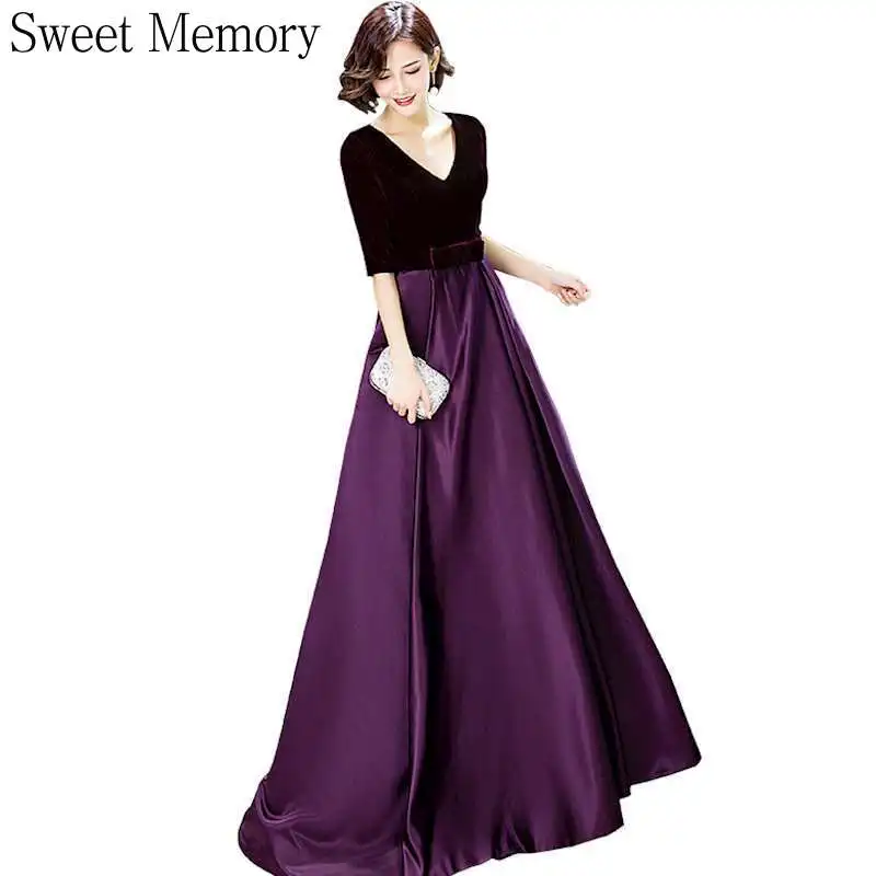 N2130 2021 Half Sleeve V-Neck Purple Navy Blue Velvet Satin Evening Dresses Sweet Memory Floor Length Gown Party Robe De Soiree
N2130 2021 Half Sleeve V-Neck Purple Navy Blue Velvet Satin Evening Dresses Sweet Memory Floor Length Gown Party Robe De Soiree