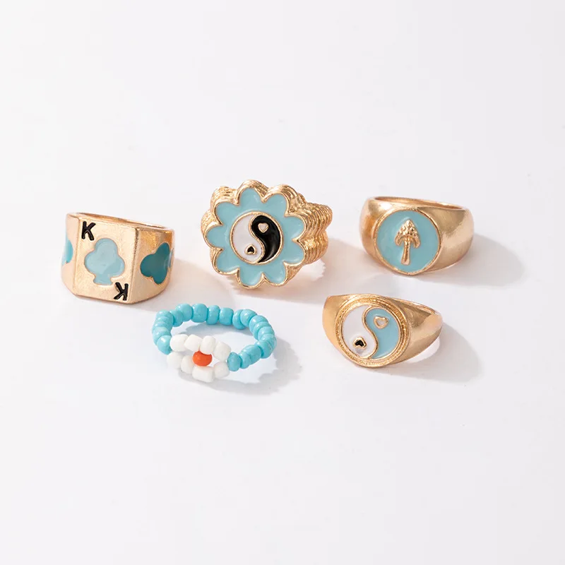 New Ins Fashion Blue Tai Chi Rice Bead Flower Playing Card Mushroom 5 pcs Thick Ring Set Women Gifts Unisex Jewelry wholesale
New Ins Fashion Blue Tai Chi Rice Bead Flower Playing Card Mushroom 5 pcs Thick Ring Set Women Gifts Unisex Jewelry wholesale