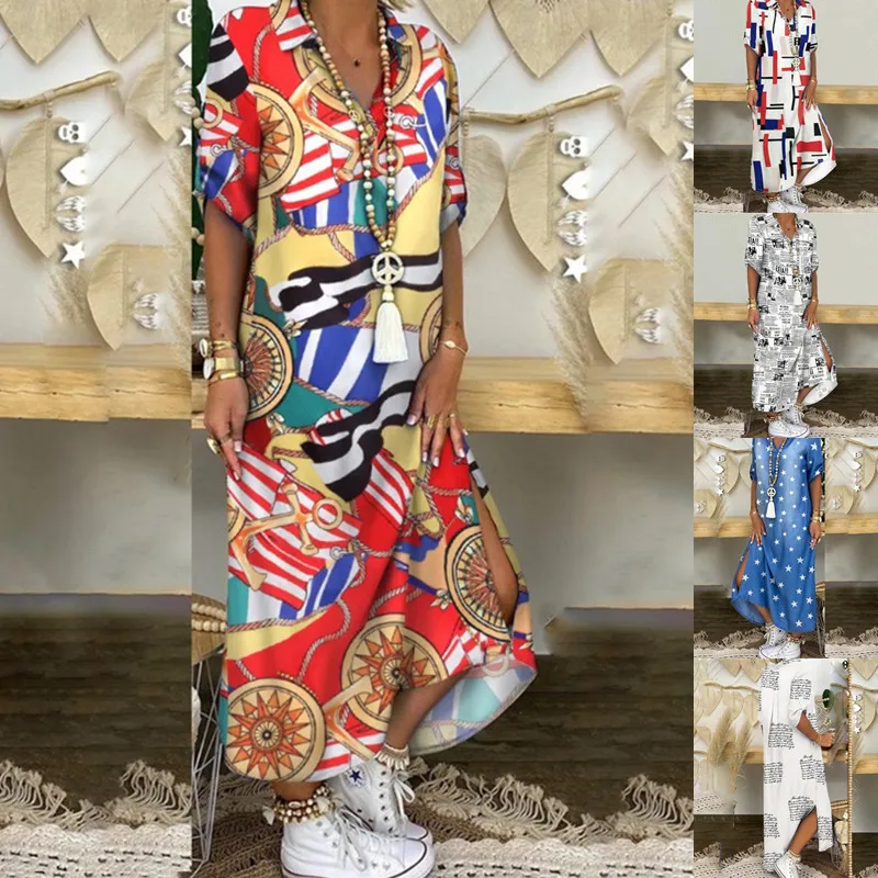 The new 2020 fashion elegant lapel lady button print dress sexy short sleeve slit
The new 2020 fashion elegant lapel lady button print dress sexy short sleeve slit