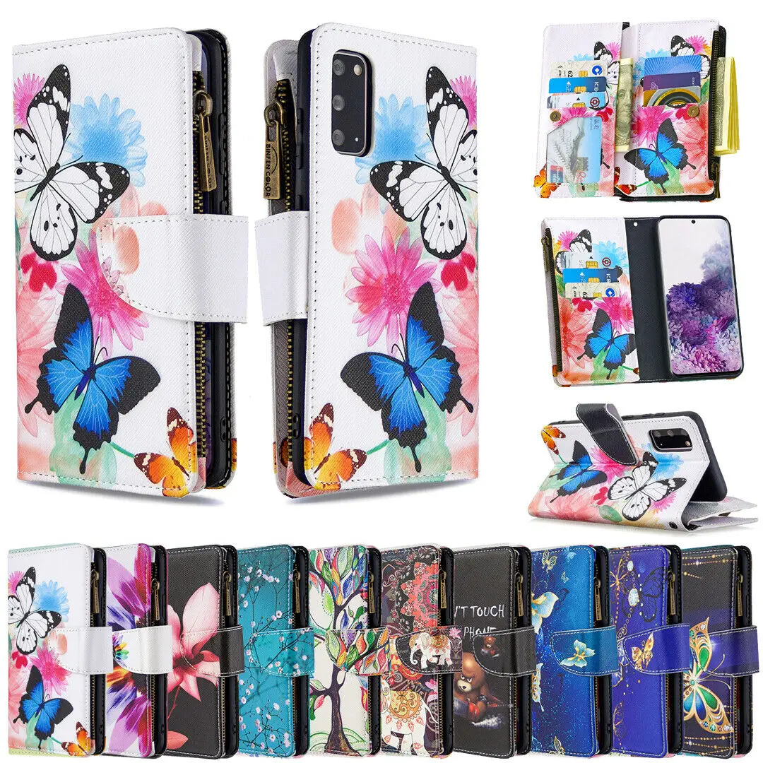 Чехол подставка из искусственной кожи на молнии с рисунком для Samsung Galaxy S20 S10 Note10 +