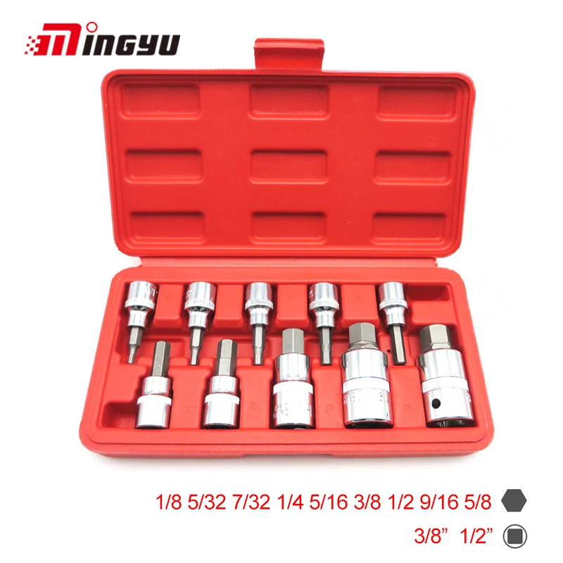 3/8" 1/2 Inch Drive Inch Allen Key Set For Ratchet Spanner 1/8 5/16 3/8 1/2 5/8 Hex Bit Socket Wrench Heads Auto Repair Tool
3/8" 1/2 Inch Drive Inch Allen Key Set For Ratchet Spanner 1/8 5/16 3/8 1/2 5/8 Hex Bit Socket Wrench Heads Auto Repair Tool