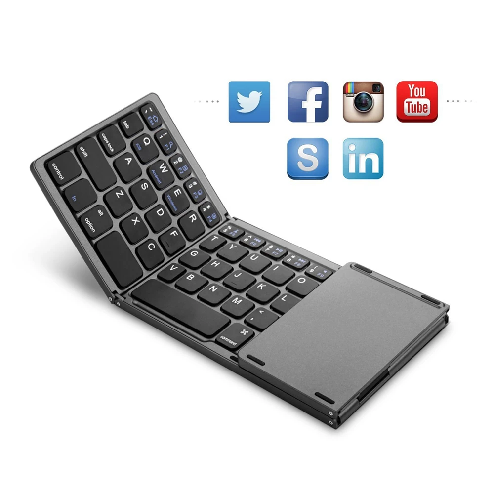 Foldable BT 3.0 Wireless Keyboard USB Wired Rechargeable Portable Mini With Touchpad Mouse Suitable For Android Windows PC
Foldable BT 3.0 Wireless Keyboard USB Wired Rechargeable Portable Mini With Touchpad Mouse Suitable For Android Windows PC