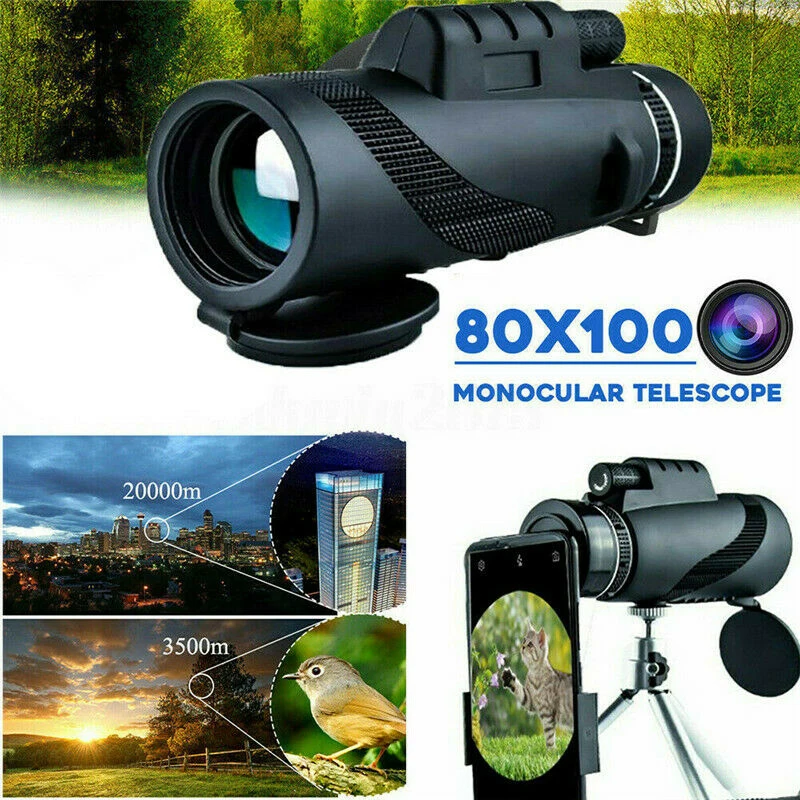 80X100 HD Phone Lens Camera Telescope Zoom Tripod Monocular Telescope Day/Night Vision Camping Phone Clip For All Smartphones
80X100 HD Phone Lens Camera Telescope Zoom Tripod Monocular Telescope Day/Night Vision Camping Phone Clip For All Smartphones