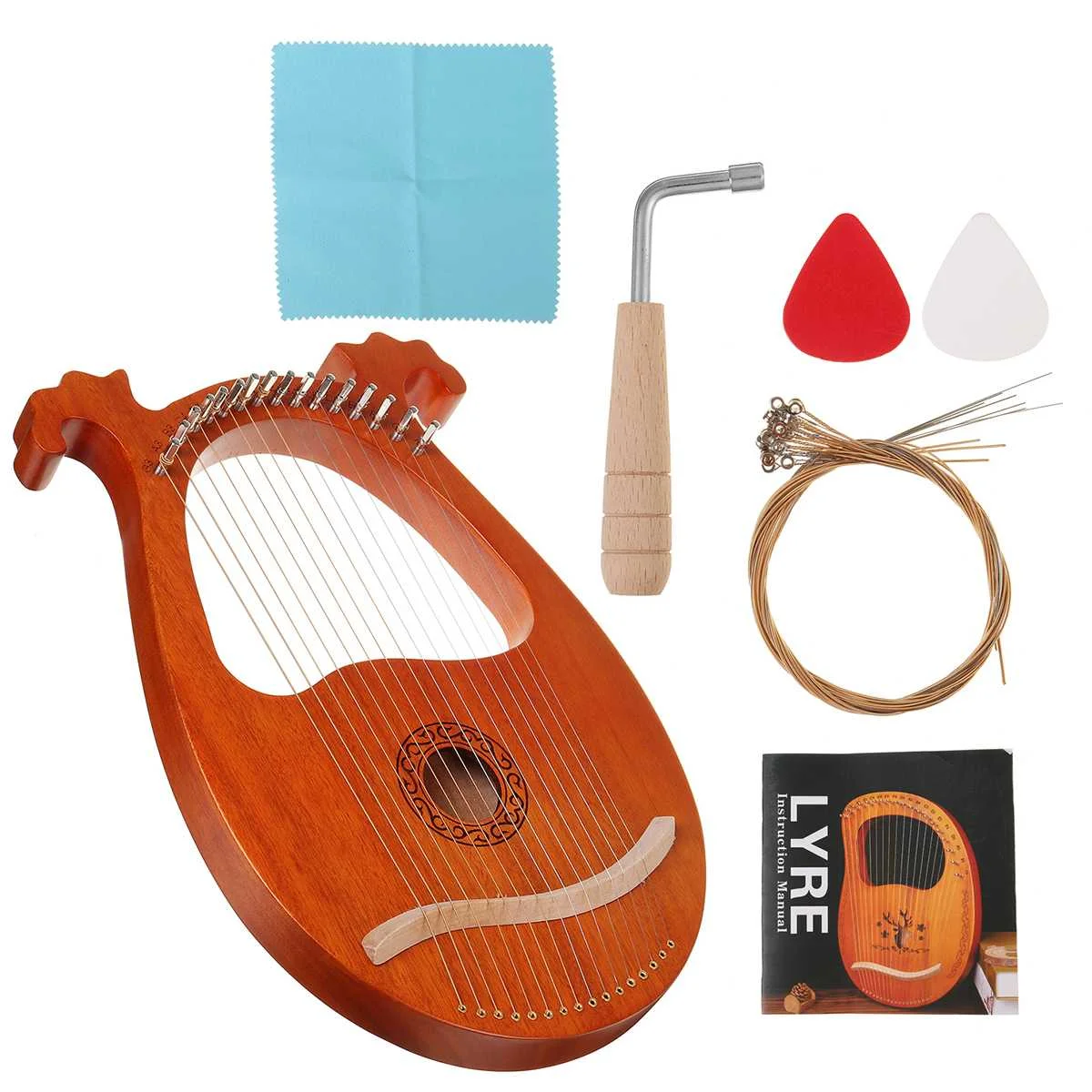 Lyre Harp 16 String Wooden Mahogany Musical Stringed Instrument with Tuning Wrench and Spare Strings Pickup Lyre Harp Instrument
Lyre Harp 16 String Wooden Mahogany Musical Stringed Instrument with Tuning Wrench and Spare Strings Pickup Lyre Harp Instrument