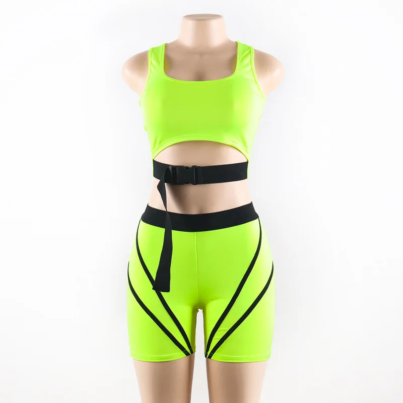 BOOFEENAA Sexy 2 Piece Set Women Neon Green Buckle Front Crop Top and Biker Shorts Rave Festival Women Club Outfits C16-AB79
BOOFEENAA Sexy 2 Piece Set Women Neon Green Buckle Front Crop Top and Biker Shorts Rave Festival Women Club Outfits C16-AB79