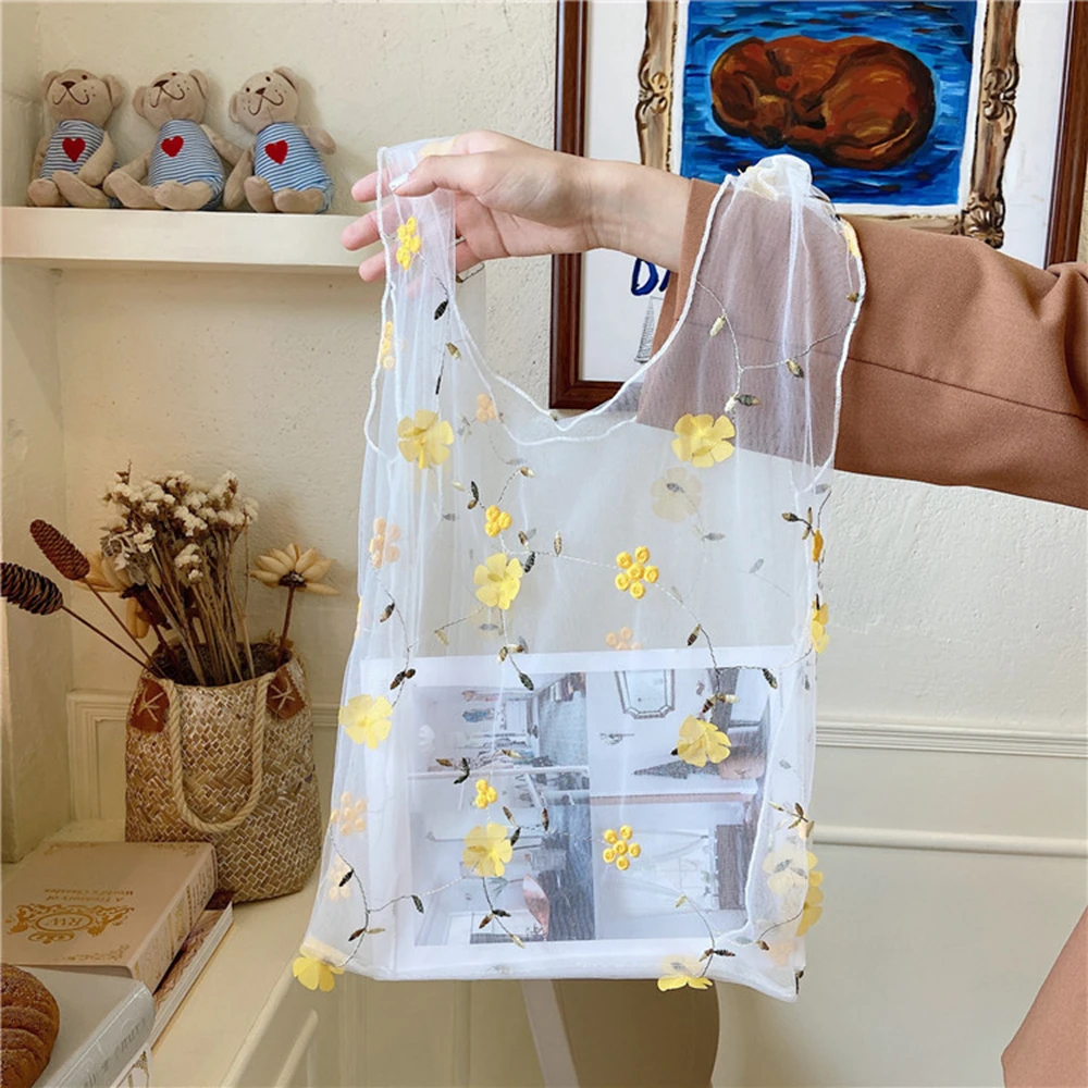 Fashion Women Flower Embroidery Hand Bag Organza Casual Tote Mesh Shopping Bags Woman Handbags Reusable
Fashion Women Flower Embroidery Hand Bag Organza Casual Tote Mesh Shopping Bags Woman Handbags Reusable