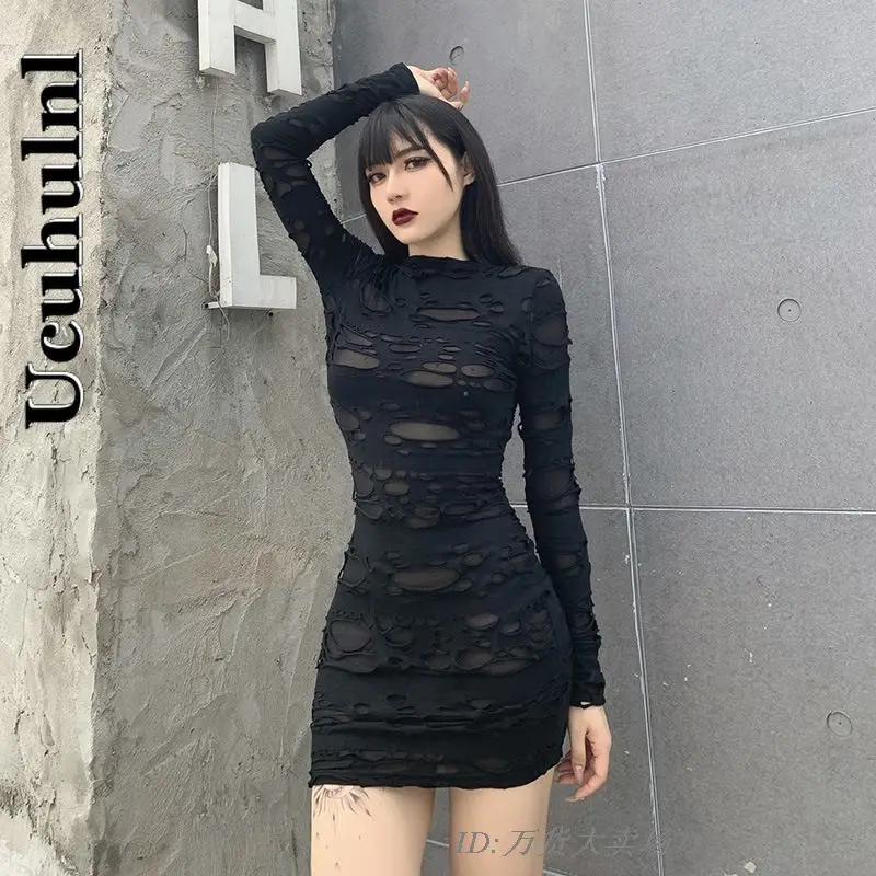 Gothic Y2K Hollow Out Slim Women Dress O Neck Long Sleeve High Waist Sexy Dresses Female 2021
Gothic Y2K Hollow Out Slim Women Dress O Neck Long Sleeve High Waist Sexy Dresses Female 2021