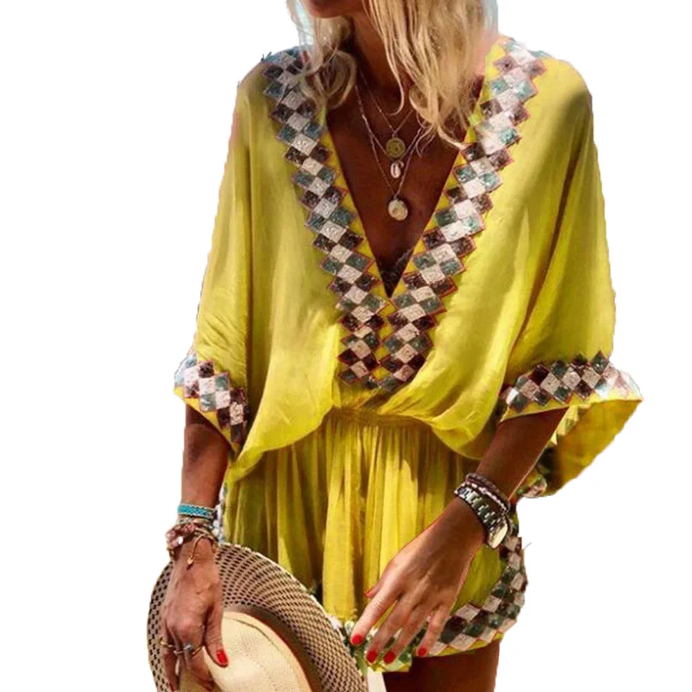 Western Style Summer Dress Fashion Loose Casual Printing Splicing Designer Deep V-neck Bat Sleeve 2021 Spring Summer
Western Style Summer Dress Fashion Loose Casual Printing Splicing Designer Deep V-neck Bat Sleeve 2021 Spring Summer