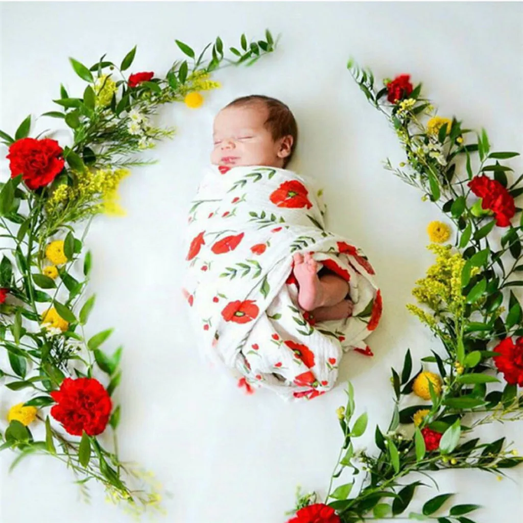 Детское муслиновое одеяло с цветочным принтом для новорожденных мальчиков и