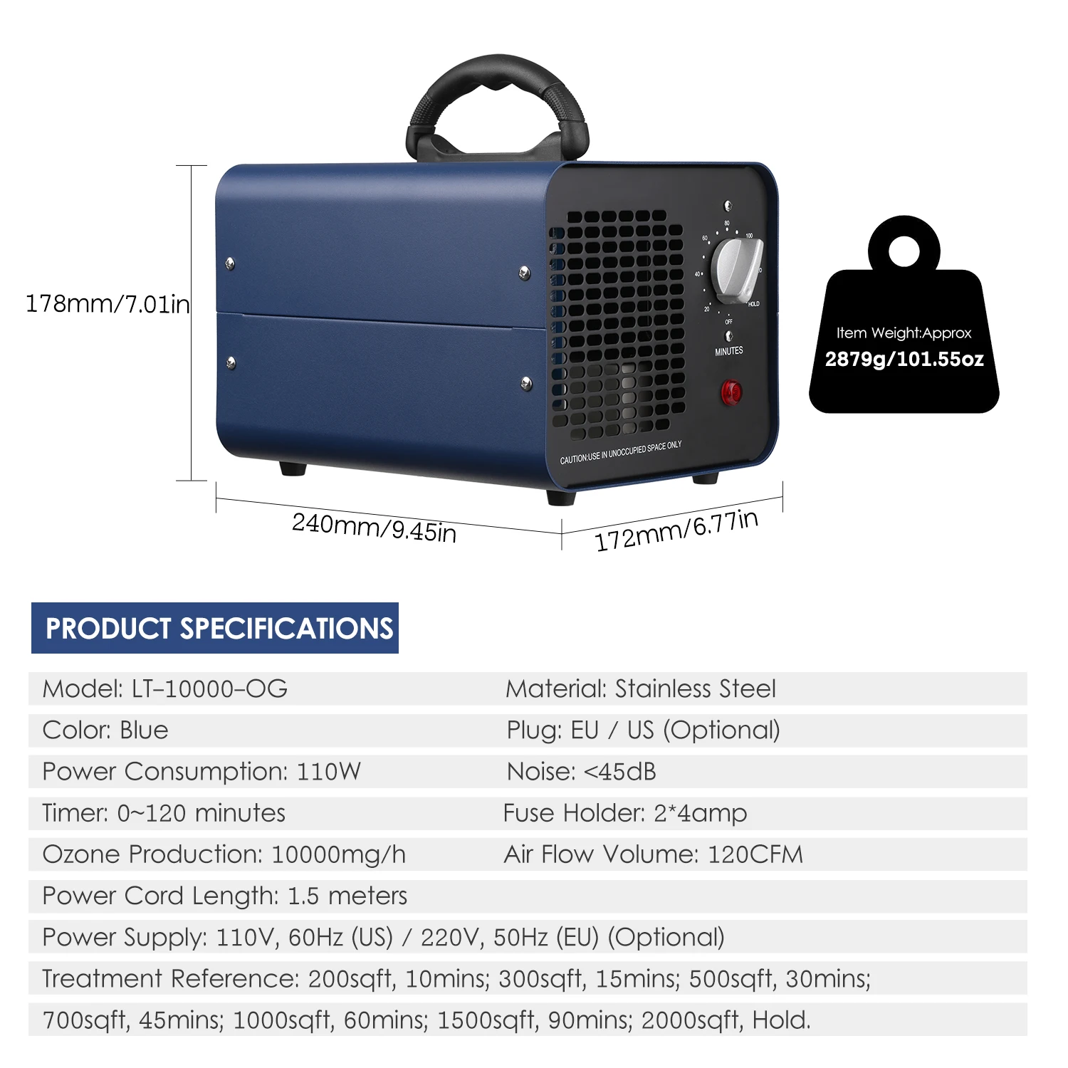 Air Cleaner Air Purifier Ozone Generator with Timer Hold Function 10000mg/h Stainless Steel Ozonator Cleaning Machine Compact
Air Cleaner Air Purifier Ozone Generator with Timer Hold Function 10000mg/h Stainless Steel Ozonator Cleaning Machine Compact