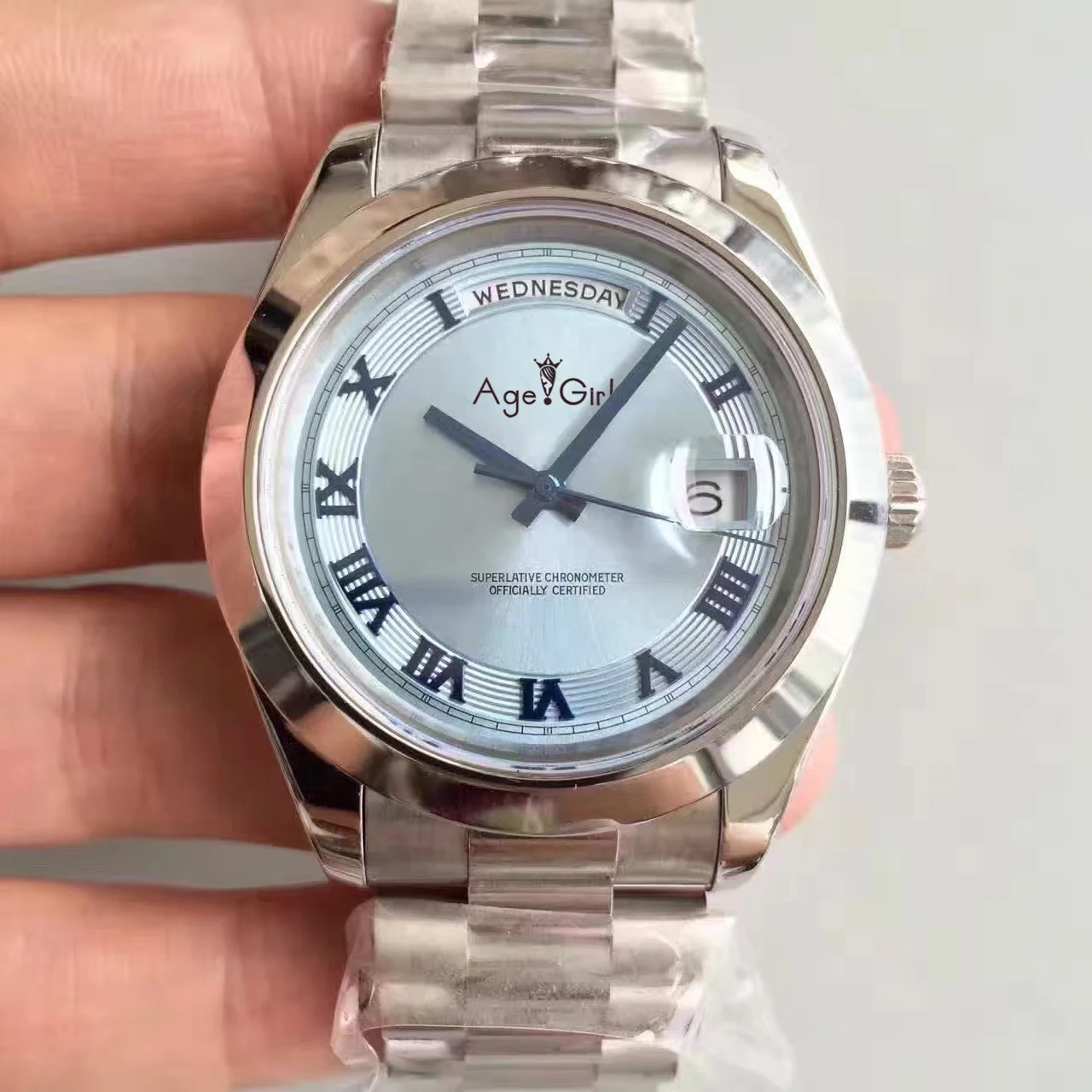 Luxury Brand New Men Daydate Silver Sky Blue Automatic Mechanical Stainless Steel Sapphire Day-date Rome Number Dial Watch 41mm
Luxury Brand New Men Daydate Silver Sky Blue Automatic Mechanical Stainless Steel Sapphire Day-date Rome Number Dial Watch 41mm