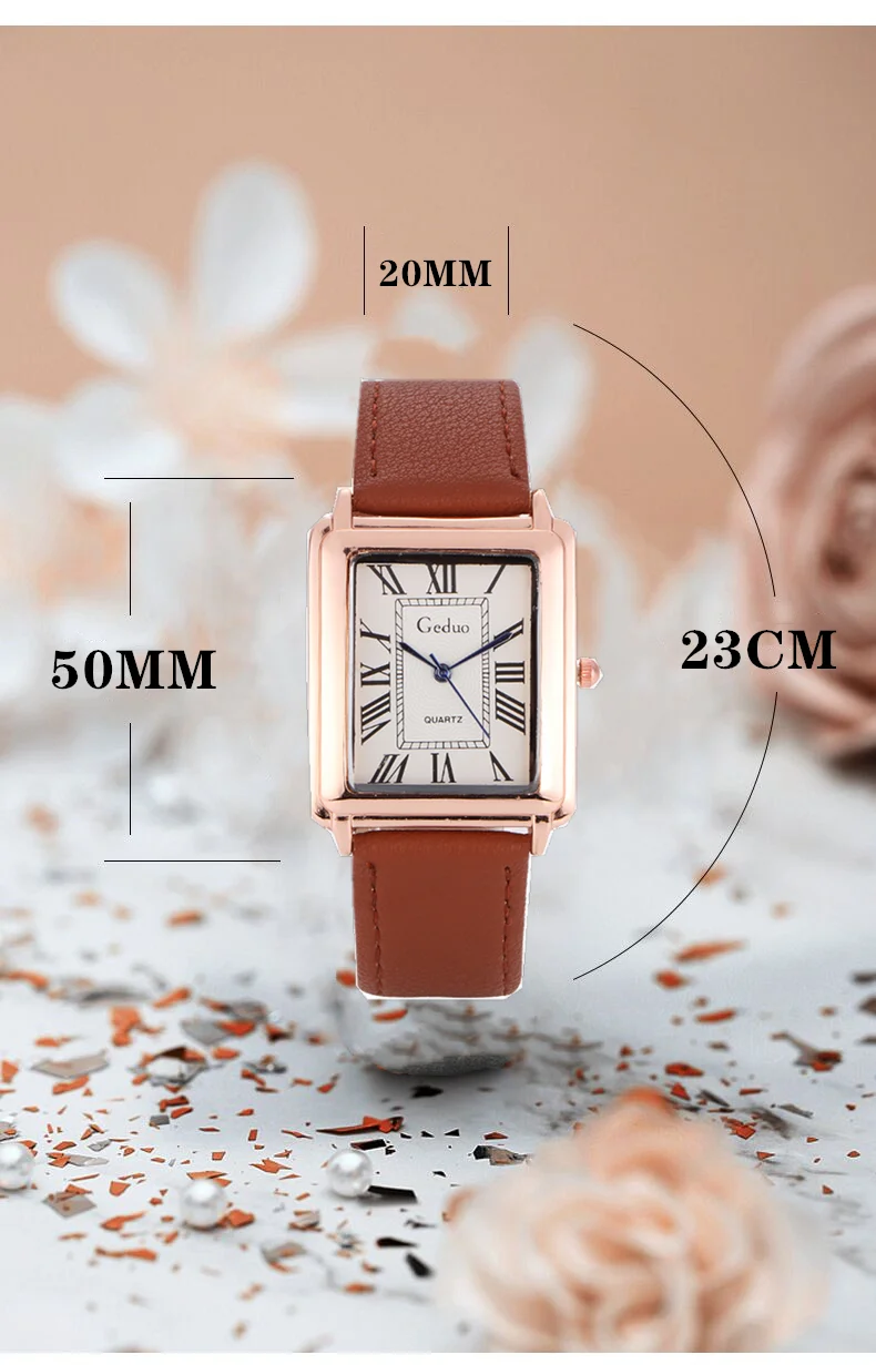 Прямоугольные классические роскошные часы в стиле ретро из розового золота для