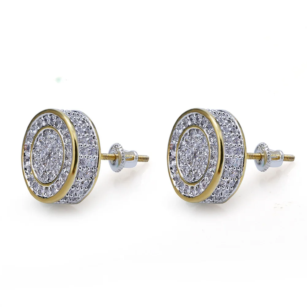 

Hip Hop Screwback Stud Earrings Cylinder Shape Shining White Zircon Dangle Earrings Gold Plated Vintage Geometric Jewelry