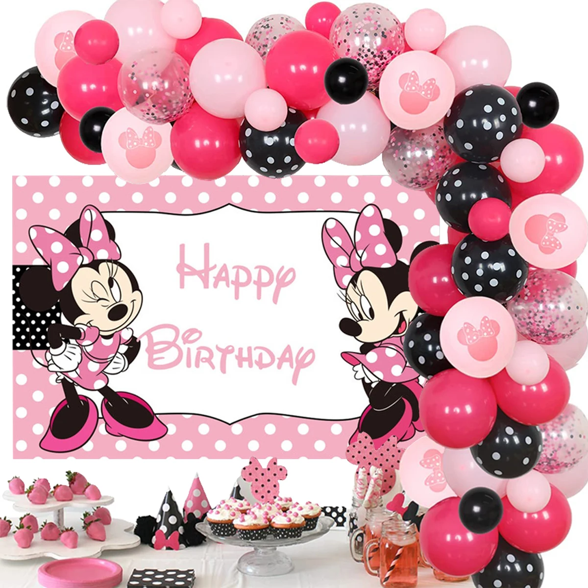 

Minnie Mouse Birthday Party Supplies Minnie Mouse Party Decorations for Girls 1st 2nd 3rd Birthday Decor Pink Balloons Gifts