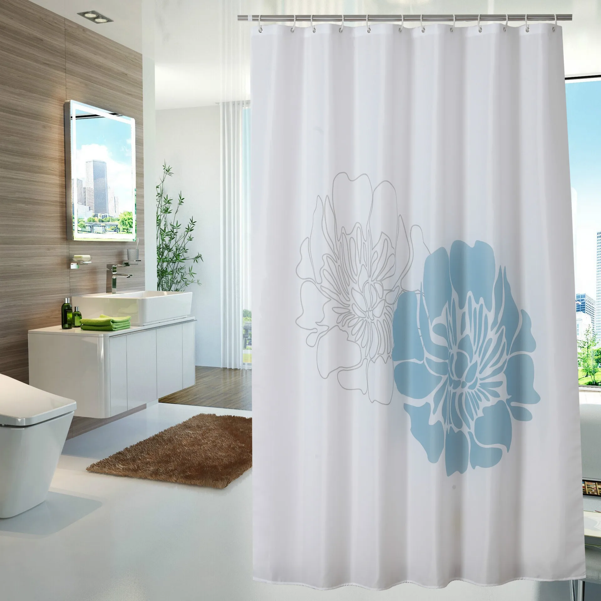 Simple Shower Curtain Blue Flower Fabric Mildew Resistant Waterproof Bath Curtains for Bathroom 12pcs Hooks
Simple Shower Curtain Blue Flower Fabric Mildew Resistant Waterproof Bath Curtains for Bathroom 12pcs Hooks
