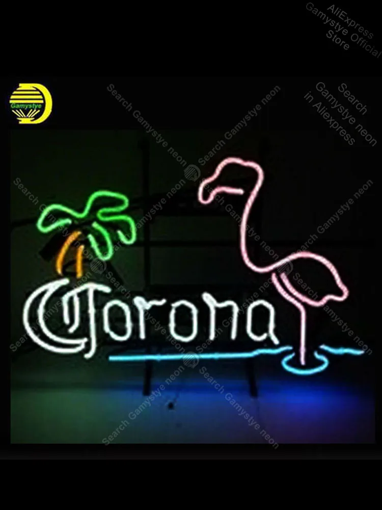 

Coron with Flamingo Palm Tree Neon Sign Glass Tube Handmade Avize neon sign corona neon signs for home Light Sign Outdoor Neon