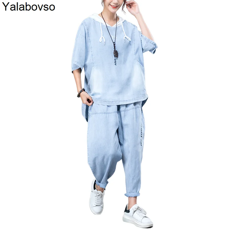 2021 Summer New Two Piece Sets For Women Fashion Loose Denim Hooded Short Sleeve Casual Outfits Female Tees And Pants Yalabovso
2021 Summer New Two Piece Sets For Women Fashion Loose Denim Hooded Short Sleeve Casual Outfits Female Tees And Pants Yalabovso