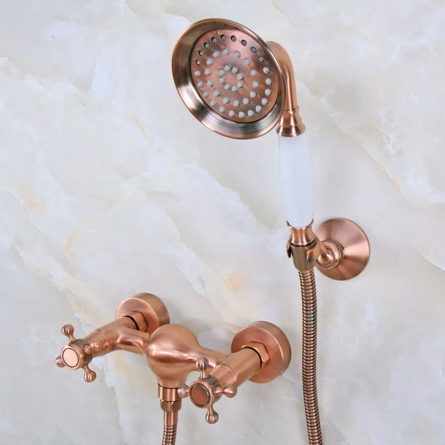 Antique Red Copper Brass Dual Cross Handles Wall Mounted Bathroom Hand Held Shower Head Faucet Set Mixer Tap ana297 
Antique Red Copper Brass Dual Cross Handles Wall Mounted Bathroom Hand Held Shower Head Faucet Set Mixer Tap ana297