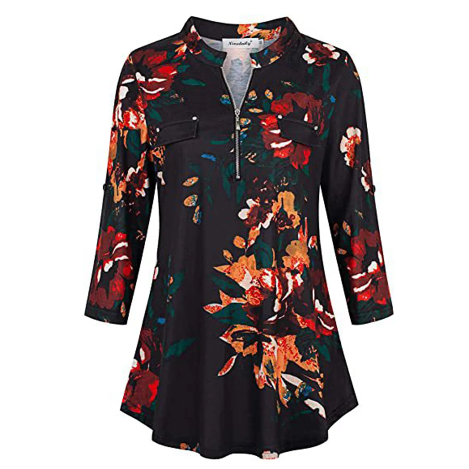 Women Casual Half Sleeve Flower Printing Zipper V Neck Shirt Stand Collar Loose T Shirt Plus Size Spring Summer Pullover Tops#
Women Casual Half Sleeve Flower Printing Zipper V Neck Shirt Stand Collar Loose T Shirt Plus Size Spring Summer Pullover Tops#
