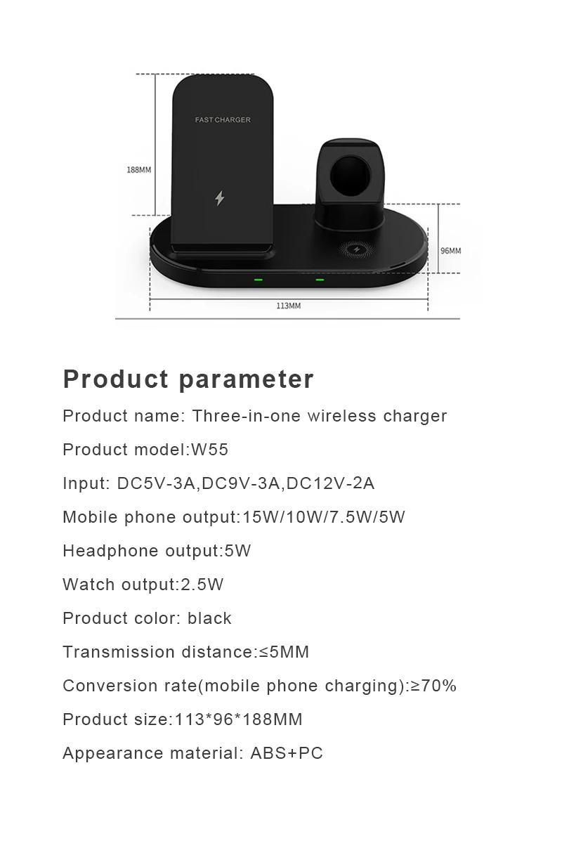1PC Wireless Charger Station 3 In 1 Fast Charging Dock Compatible For iPhone 12/11 Pro/11 Pro Max/XS Max/XR/X/8 Plus/Samsung/LG
1PC Wireless Charger Station 3 In 1 Fast Charging Dock Compatible For iPhone 12/11 Pro/11 Pro Max/XS Max/XR/X/8 Plus/Samsung/LG