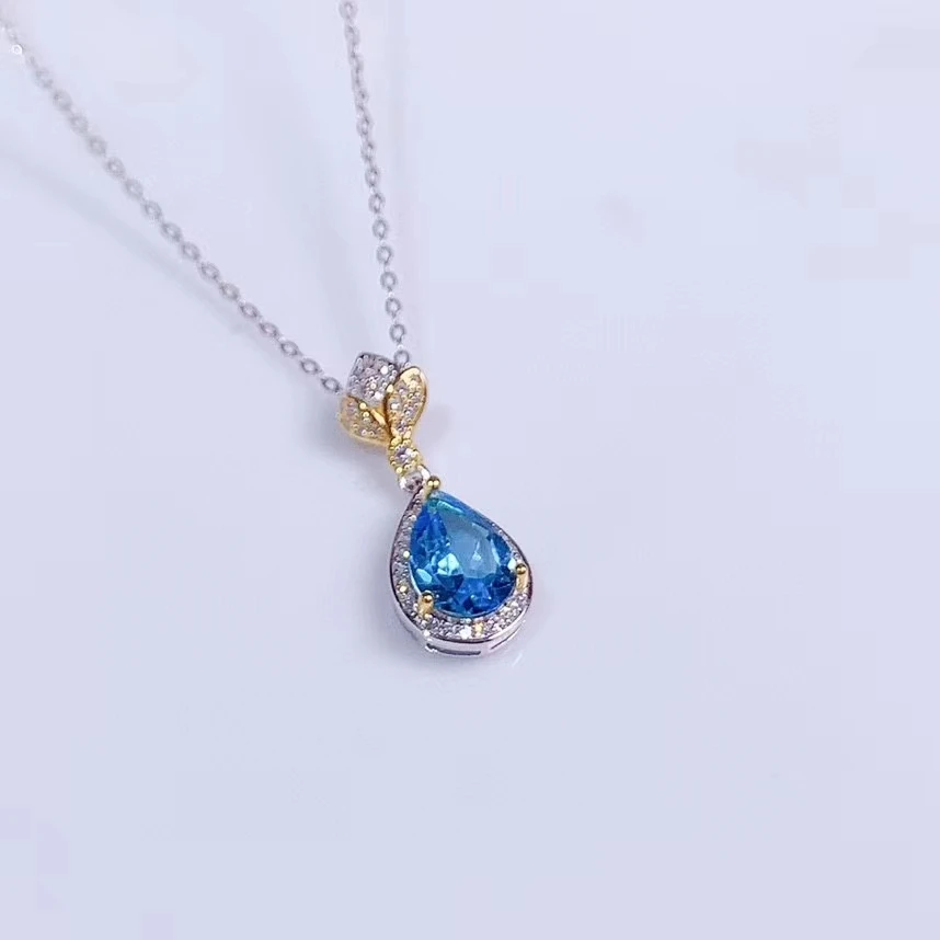 Elegant Lotus water drop Natural blue topaz Necklace natural gemstone Pendant Necklace S925 silver girls women party Jewelry
Elegant Lotus water drop Natural blue topaz Necklace natural gemstone Pendant Necklace S925 silver girls women party Jewelry