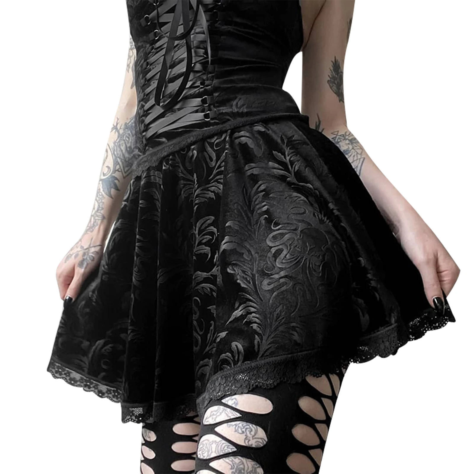 Female sexy black lace stitching skirt Korean campus style JK cosplay lace trim mini skirt low waist slim flared skirt /F
Female sexy black lace stitching skirt Korean campus style JK cosplay lace trim mini skirt low waist slim flared skirt /F