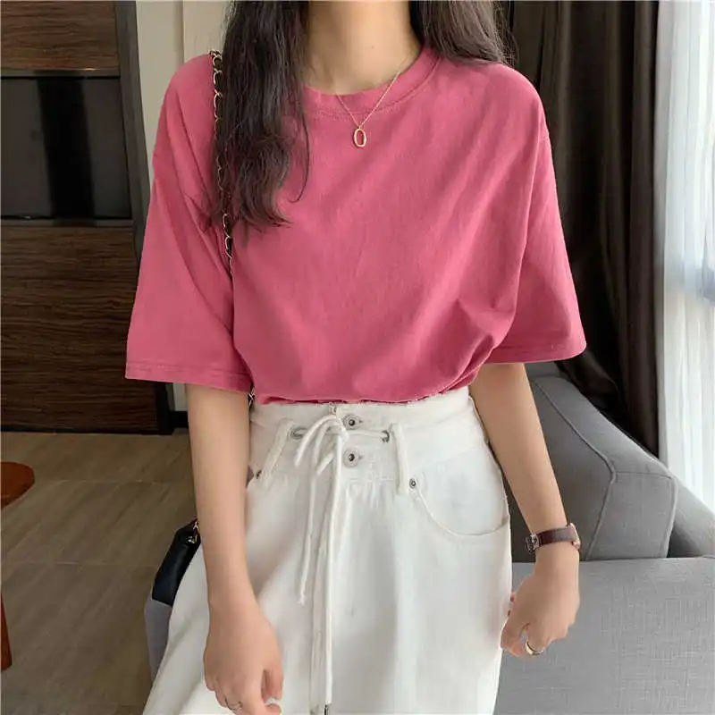 Super Popular T-shirt Short Sleeve 2021 New Women's Summer Basic Style Solid Color Loose-Fitting Pullover round-Neck Raspberry
Super Popular T-shirt Short Sleeve 2021 New Women's Summer Basic Style Solid Color Loose-Fitting Pullover round-Neck Raspberry