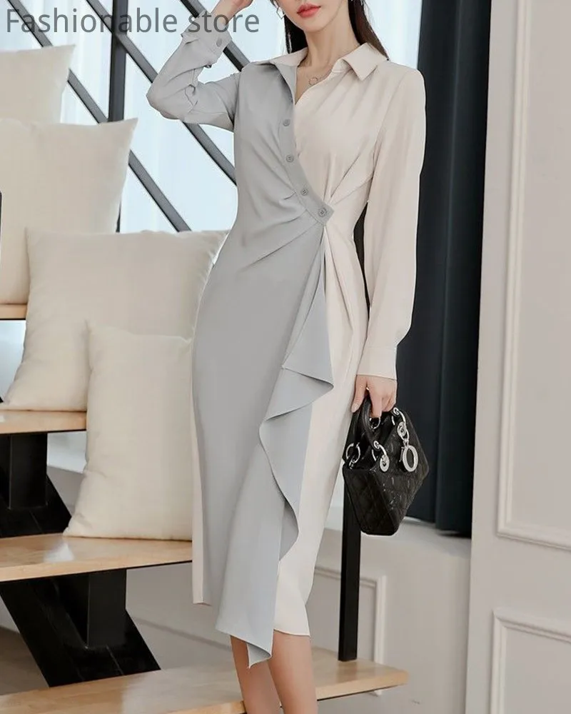 Colorblock Ruffles Button Decor Ruched Skinny Long Sleeve Shirt Dress Pencil Dress
Colorblock Ruffles Button Decor Ruched Skinny Long Sleeve Shirt Dress Pencil Dress