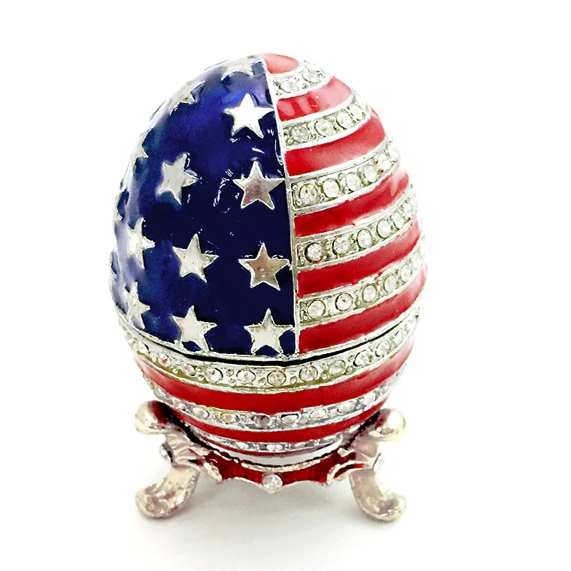 

Handmade Enamel Classical Flag Faberge Easter Egg Jewel Case Jewelry Storage Box Metal Handicraft Home Furnishing Articles