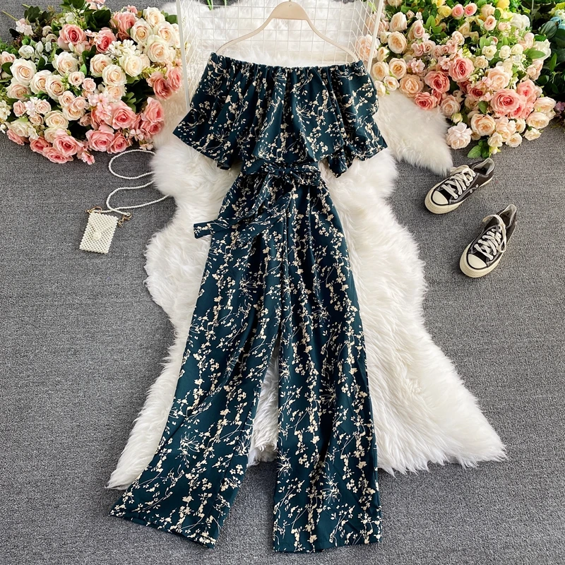 2021 Women Jumpsuits Printed Flower Off-shoulder Ruffles Hem Lace Up Rompers Jumpsuits Ladies Loose Leg Pants Overalls
2021 Women Jumpsuits Printed Flower Off-shoulder Ruffles Hem Lace Up Rompers Jumpsuits Ladies Loose Leg Pants Overalls