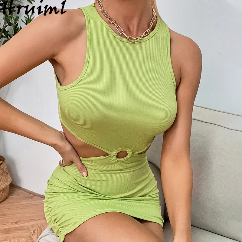 Women Dresses Solid Color Sleeveless Hollow Out Slim Rib Knitted Bodycon Dress Summer Elegant Party Club Ruched Sexy Mini Dress
Women Dresses Solid Color Sleeveless Hollow Out Slim Rib Knitted Bodycon Dress Summer Elegant Party Club Ruched Sexy Mini Dress