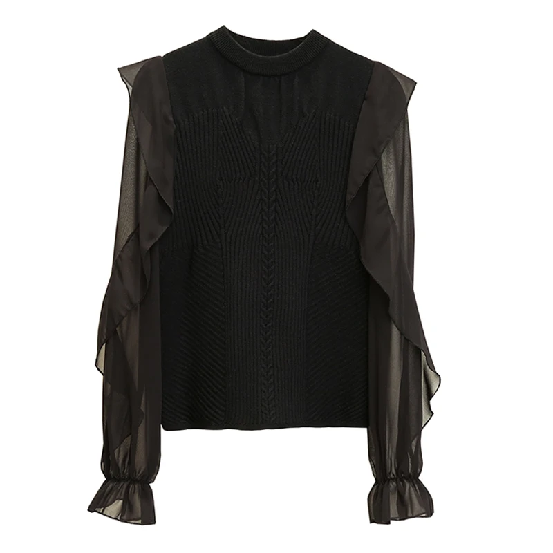 falbala splicing knit female han edition of the new sets loose sweet atmosphere quality chiffon unlined upper garment
falbala splicing knit female han edition of the new sets loose sweet atmosphere quality chiffon unlined upper garment