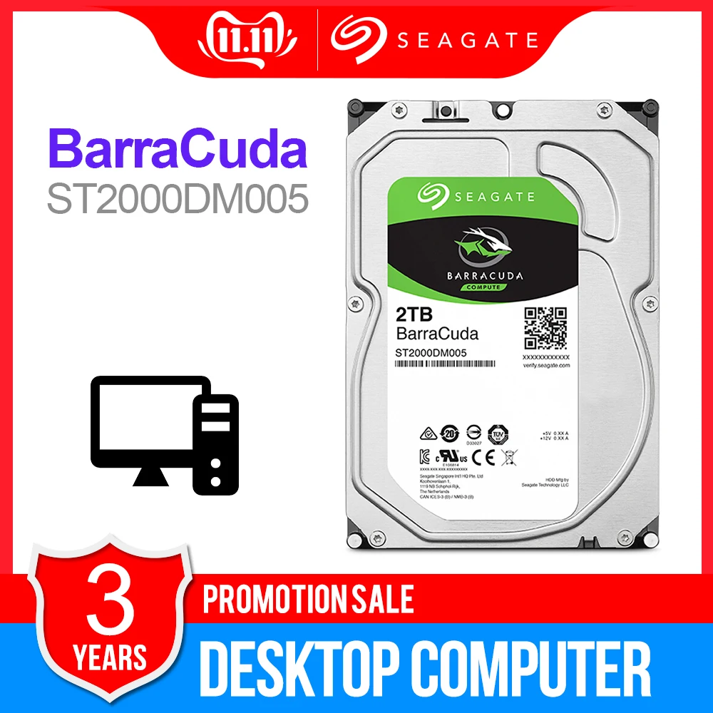 

Seagate 2TB 3.5'' Desktop HDD Internal Hard Disk Drive ST2000DM005 5400RPM SATA 6Gb/s Hard Drive 256MB For Computer 2TB