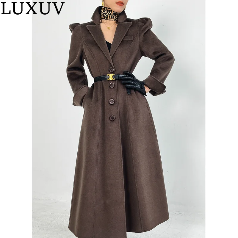 

LUXUV Women's Aesthetic Tweed Winter Jacket Wool Blends Mixtures Trench Coats Overcoat TopCoat Quality Office Outerwear Poncho