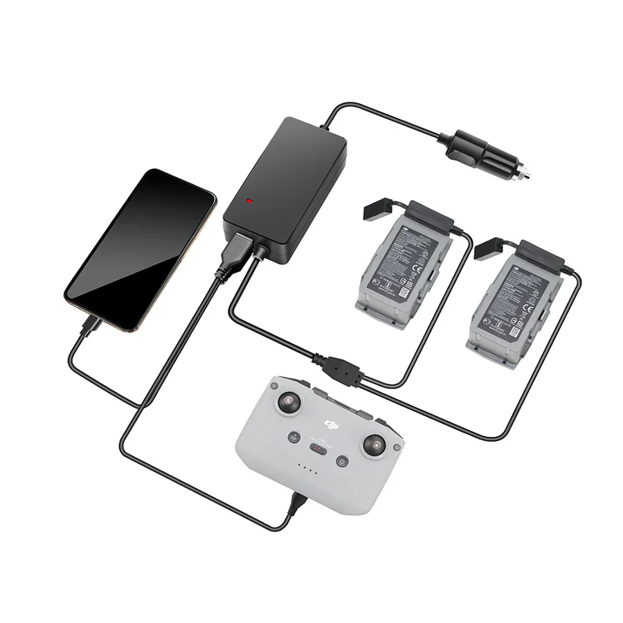 Mavic Air 2 Аксессуары для зарядки 4 в 1 Автомобильное зарядное устройство DJI / 2S Дрон и
