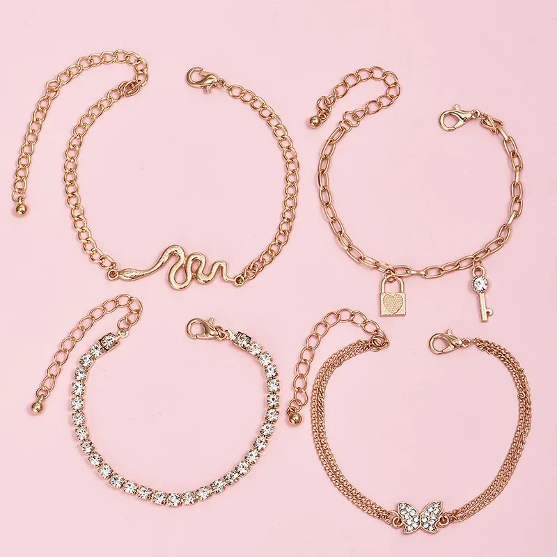 4Pcs/Set Vintage Bohemian Chain Anklets for Women Girls Butterfly Lock Key Heart Snake Pendant Leg Ankle Anklet Bracelet Jewelry
4Pcs/Set Vintage Bohemian Chain Anklets for Women Girls Butterfly Lock Key Heart Snake Pendant Leg Ankle Anklet Bracelet Jewelry