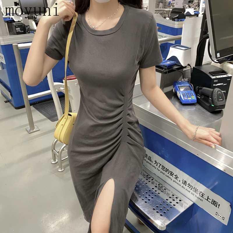 Black Slit Women's Dress Summer 2021 New Pleated Slim Fit Figure Flattering Round-Neck Short Sleeve Mid-Length T-shirt Dress
Black Slit Women's Dress Summer 2021 New Pleated Slim Fit Figure Flattering Round-Neck Short Sleeve Mid-Length T-shirt Dress