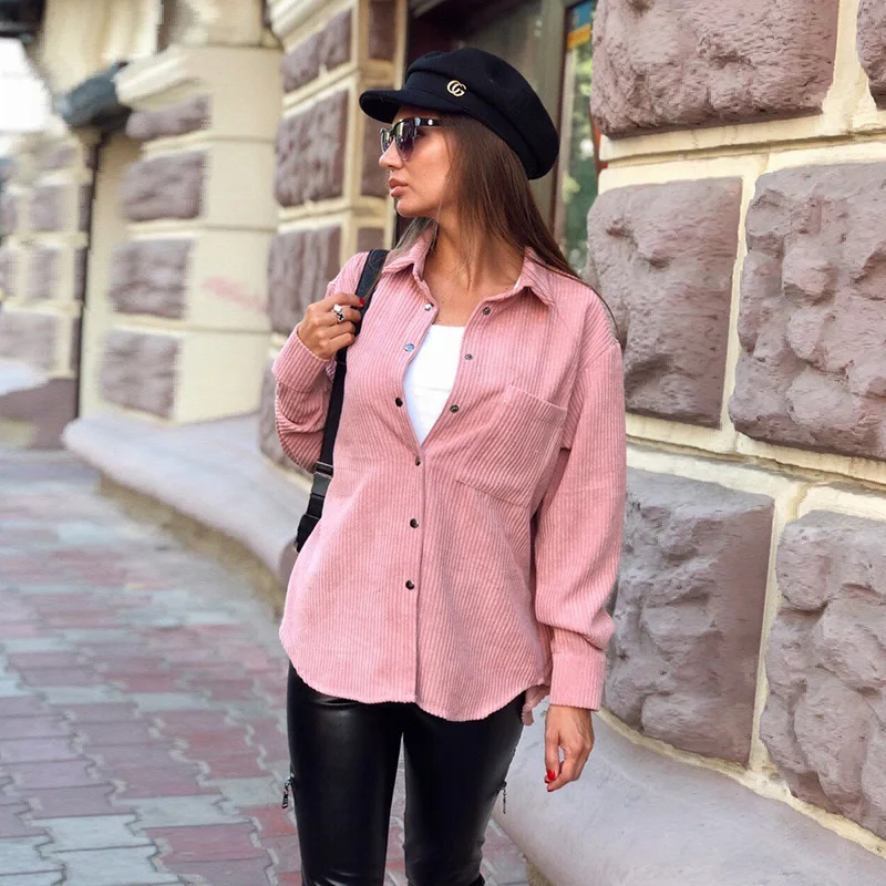 Women Casual Pockets Corduroy Velvet Blouse Long Sleeve Turn Down Collar Solid Office Lady Shirt 2021 Winter Fashion Women Tops
Women Casual Pockets Corduroy Velvet Blouse Long Sleeve Turn Down Collar Solid Office Lady Shirt 2021 Winter Fashion Women Tops