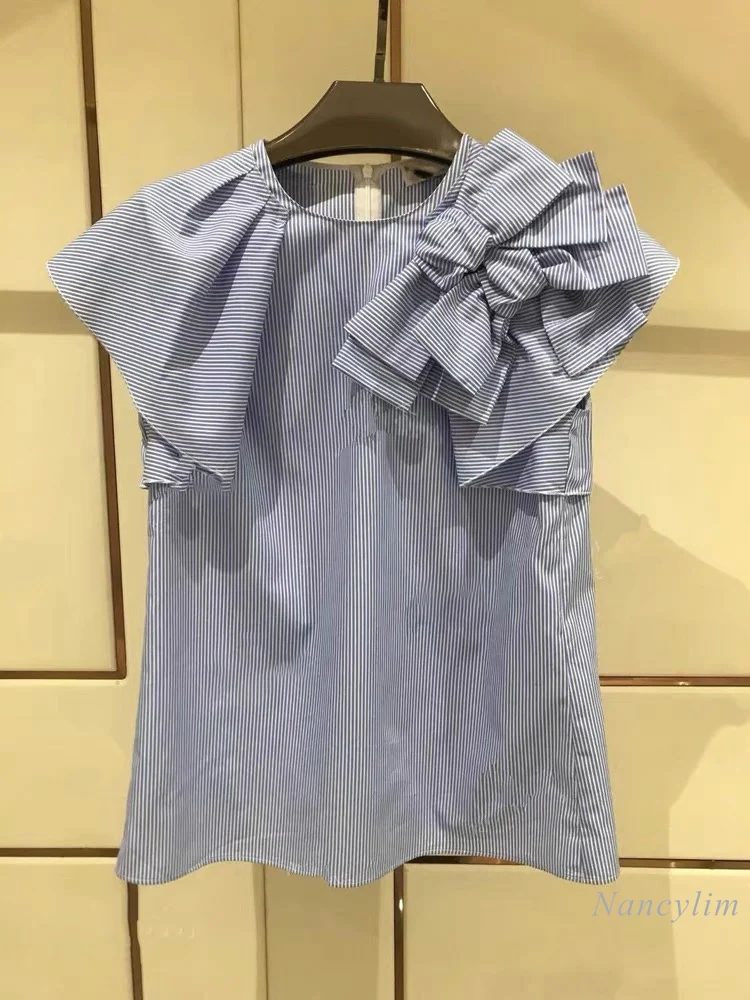 Striped Blouse for Women 2021 Spring Summer New Fashion Round Neck Bow Short Sleeved Shirt Lady All-Match Top Blusas
Striped Blouse for Women 2021 Spring Summer New Fashion Round Neck Bow Short Sleeved Shirt Lady All-Match Top Blusas
