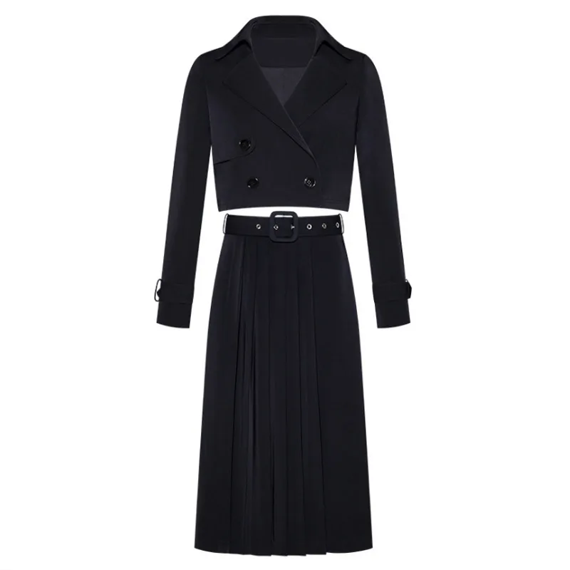 Women Clothing 2Pcs Black Suit Set Long Sleeve Short Blazer Jacket + Buckle Belted Pleated Midi Skirt
Women Clothing 2Pcs Black Suit Set Long Sleeve Short Blazer Jacket + Buckle Belted Pleated Midi Skirt